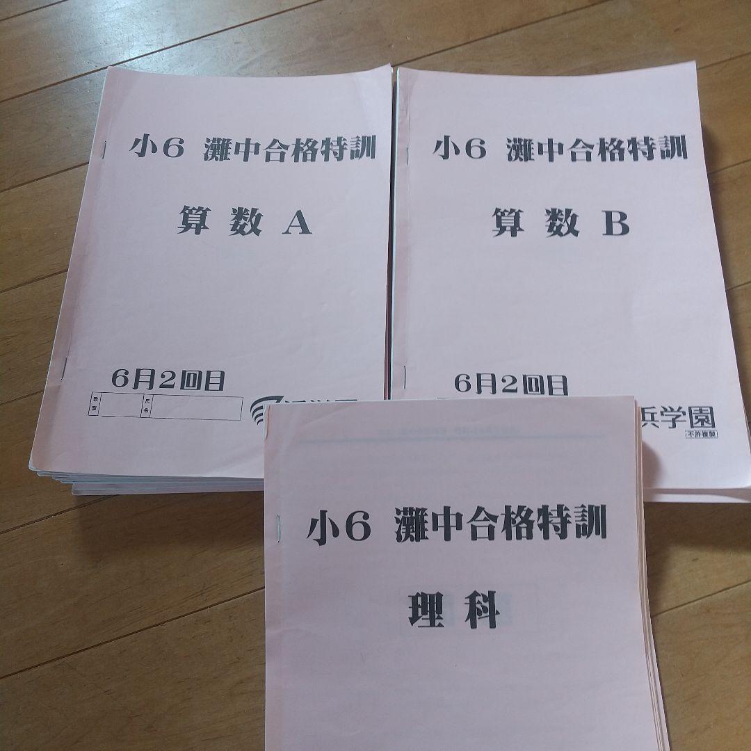 小6 浜学園灘中合格特訓 算数A B 理科 3冊セット2月から６月まで