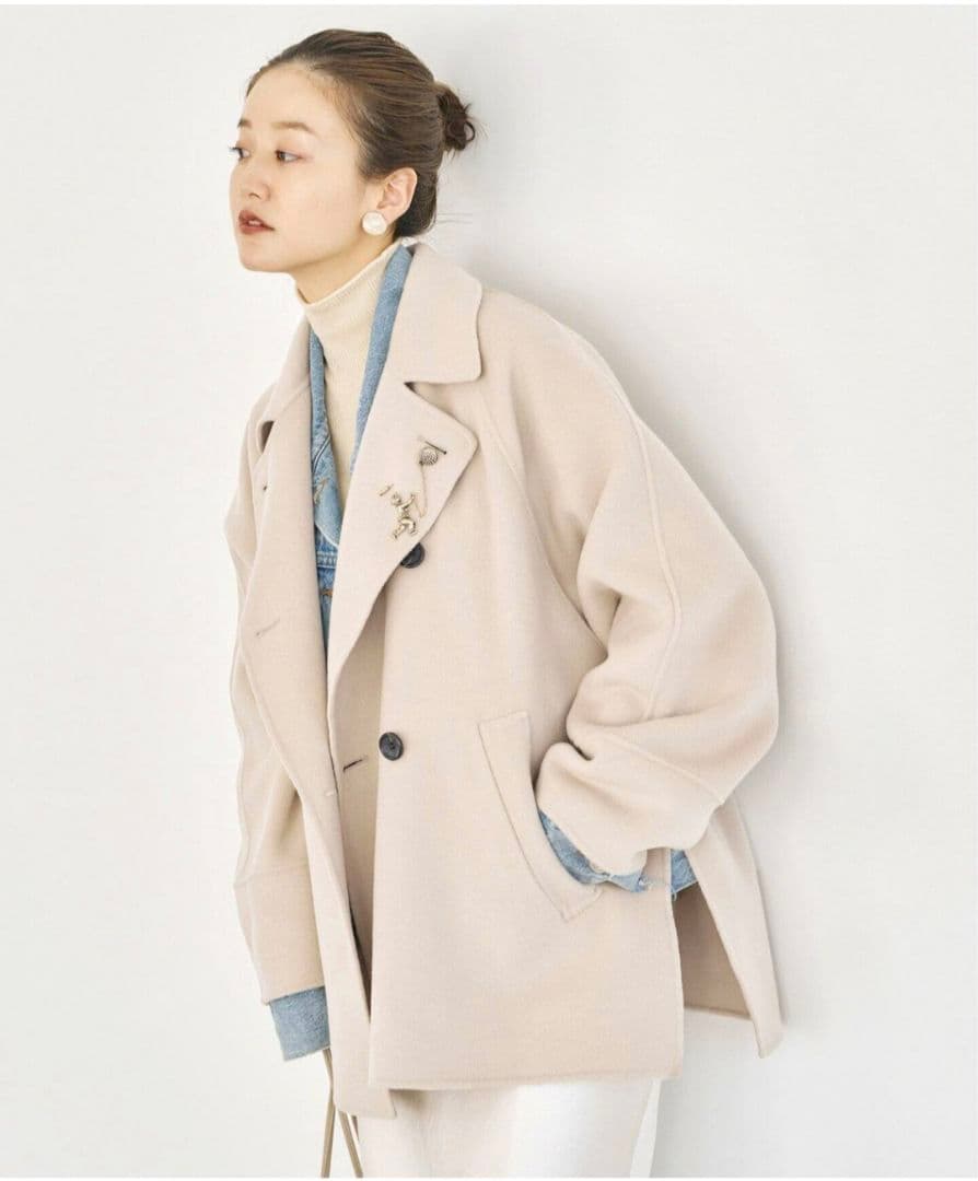 スーパー新品タグ付★IENA 160ダブルフェイス ショートコート◆36ベージュ