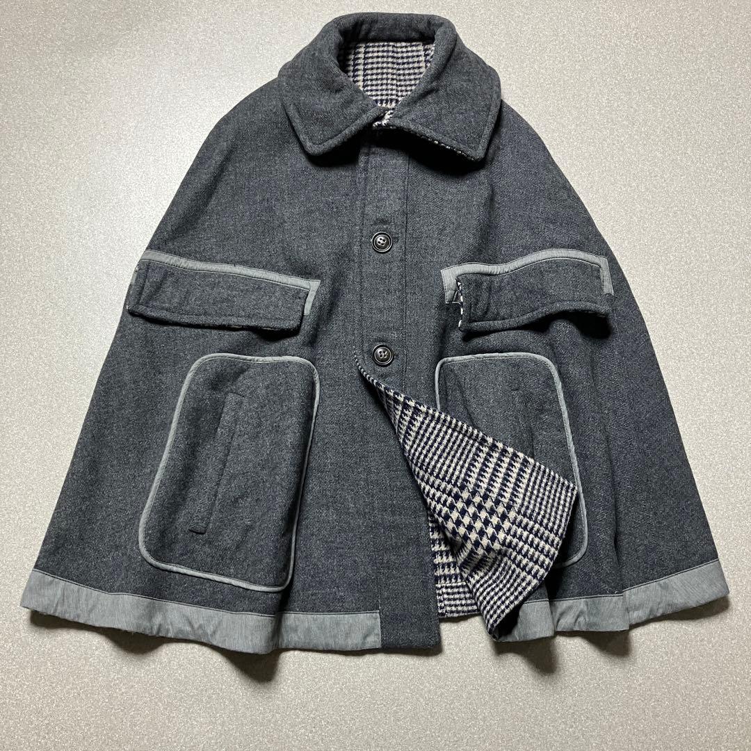 【リバーシブル マックスマーラ】ポンチョ コート ウインドウペンチェック