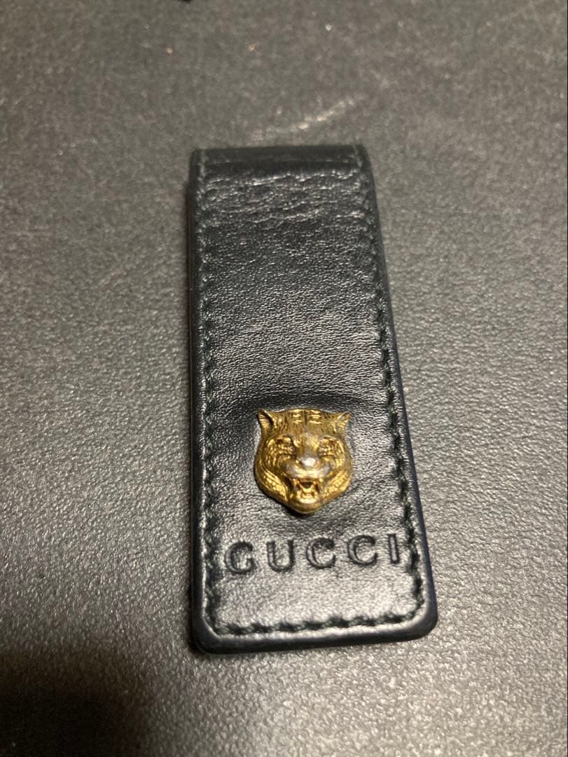 グッチ アニマリエ マネークリップ タイガー キャット レザー ブラック