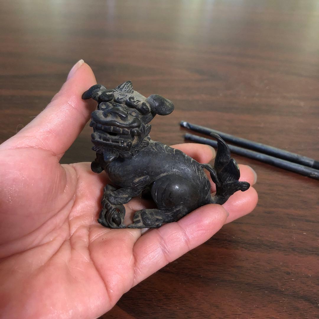 青銅製　金工　狛犬　盆景　箸置き　無銘
