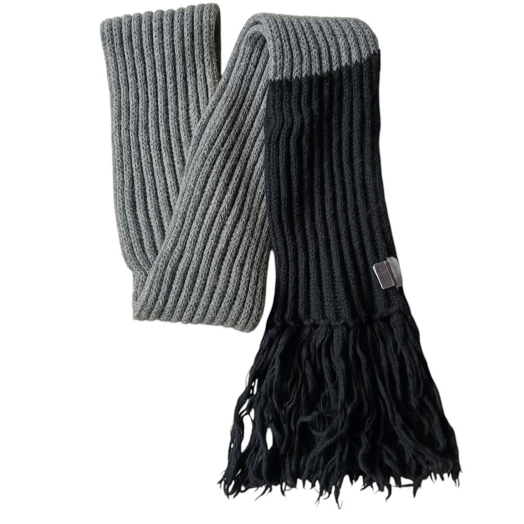 ディオールオム 06AW バイカラー　ロングマフラー グレー ブラック フリンジ