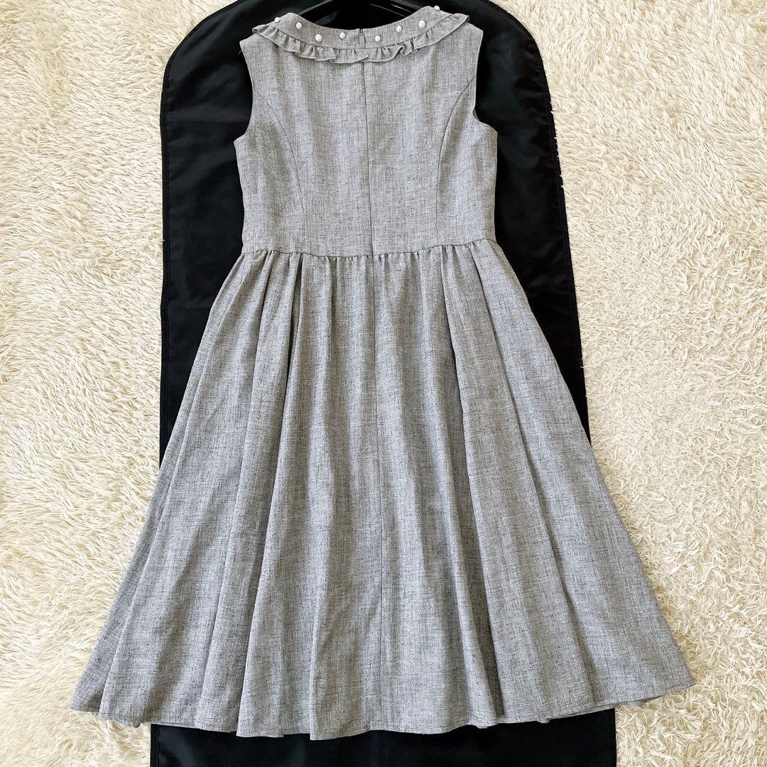 Rene 2022モデル パール装飾ロングワンピース 大きいサイズ38 グレー系