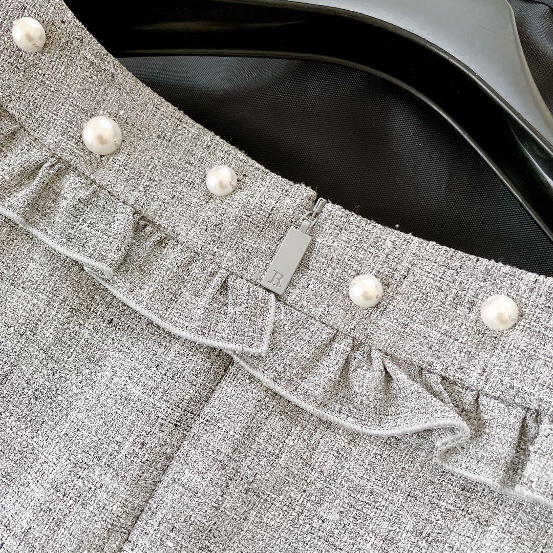 Rene 2022モデル パール装飾ロングワンピース 大きいサイズ38 グレー系