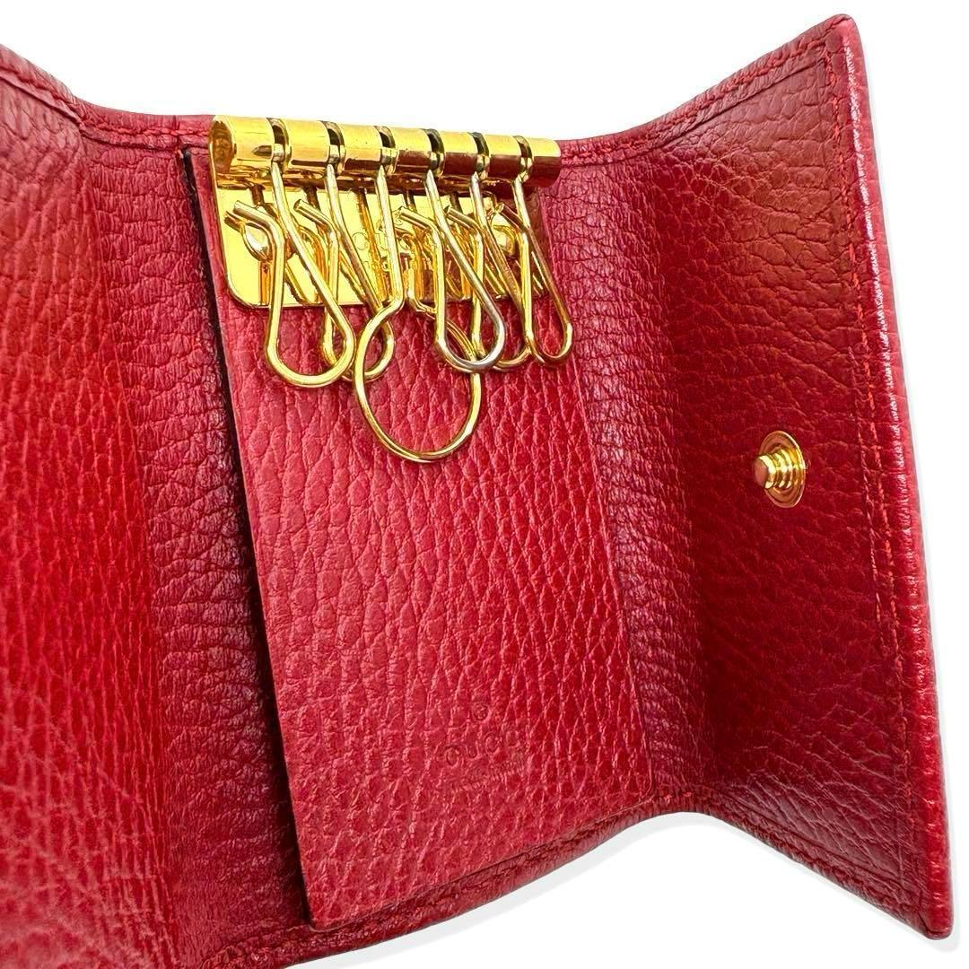正規品 GUCCI GGマーモント 6連キーケース 赤 レザー ゴールド金具 美