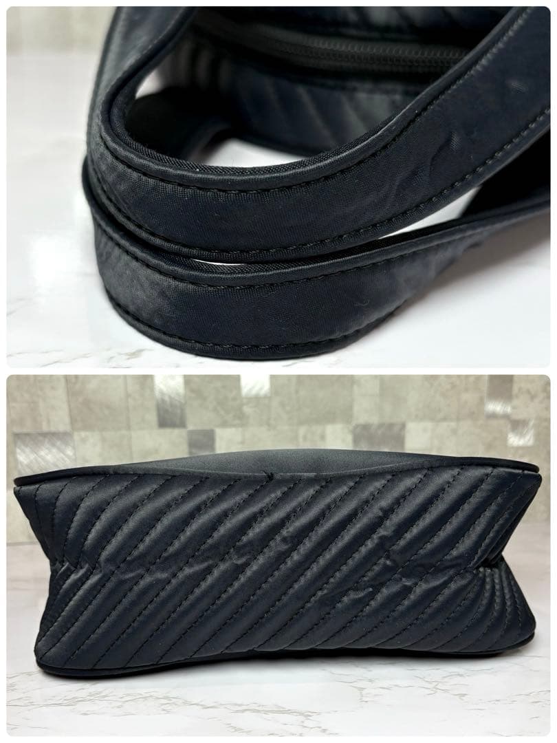 イヴサンローラン　キルティング　ナイロン　トートバッグ　ハンドバッグ　ネイビー