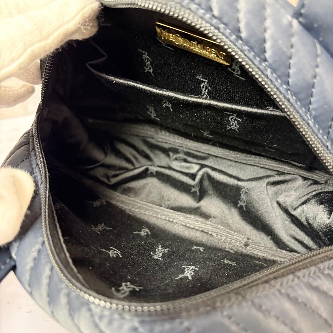 イヴサンローラン　キルティング　ナイロン　トートバッグ　ハンドバッグ　ネイビー