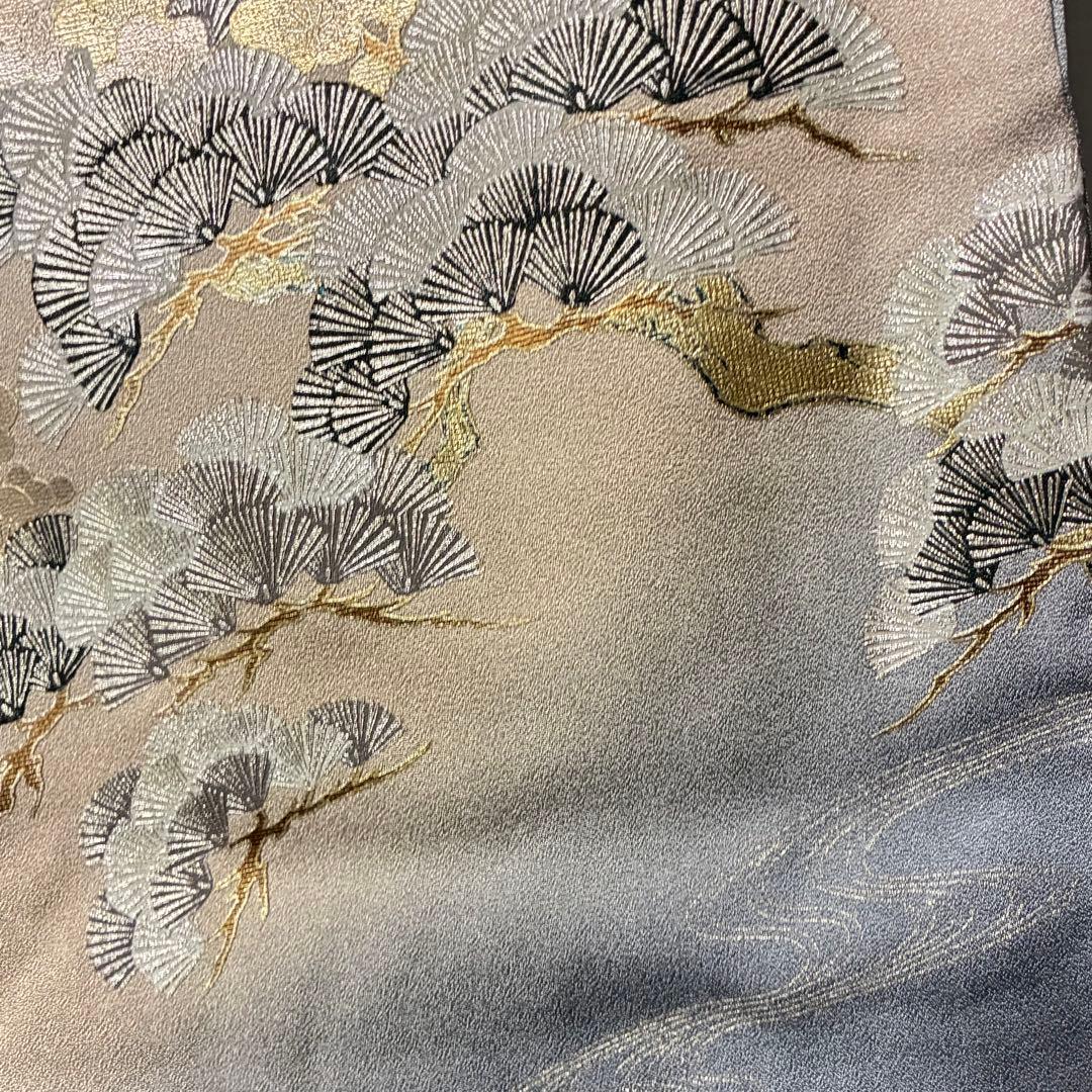 D27 訪問着 笠松 流水 金箔 正絹 着物 袷 極美品