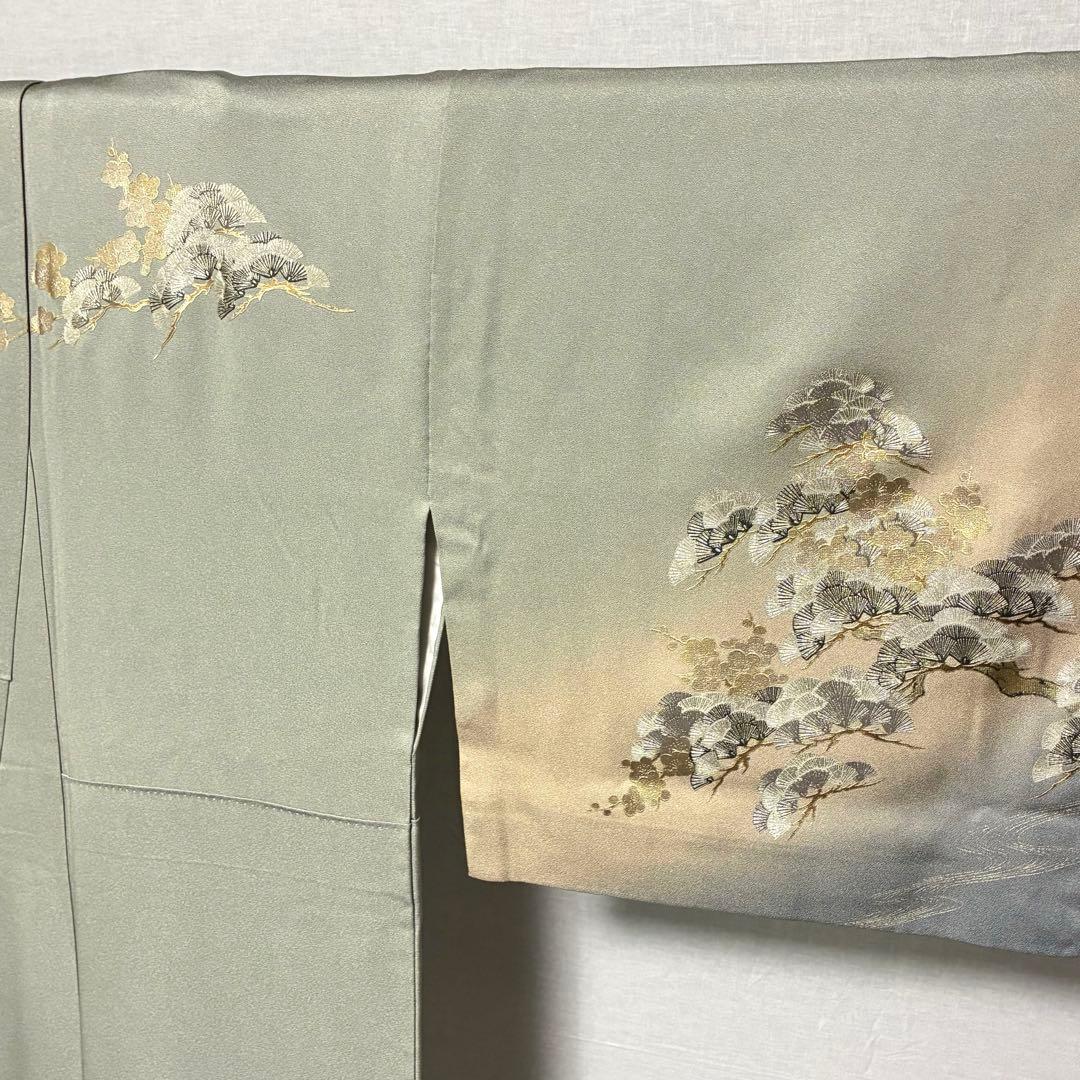 D27 訪問着 笠松 流水 金箔 正絹 着物 袷 極美品