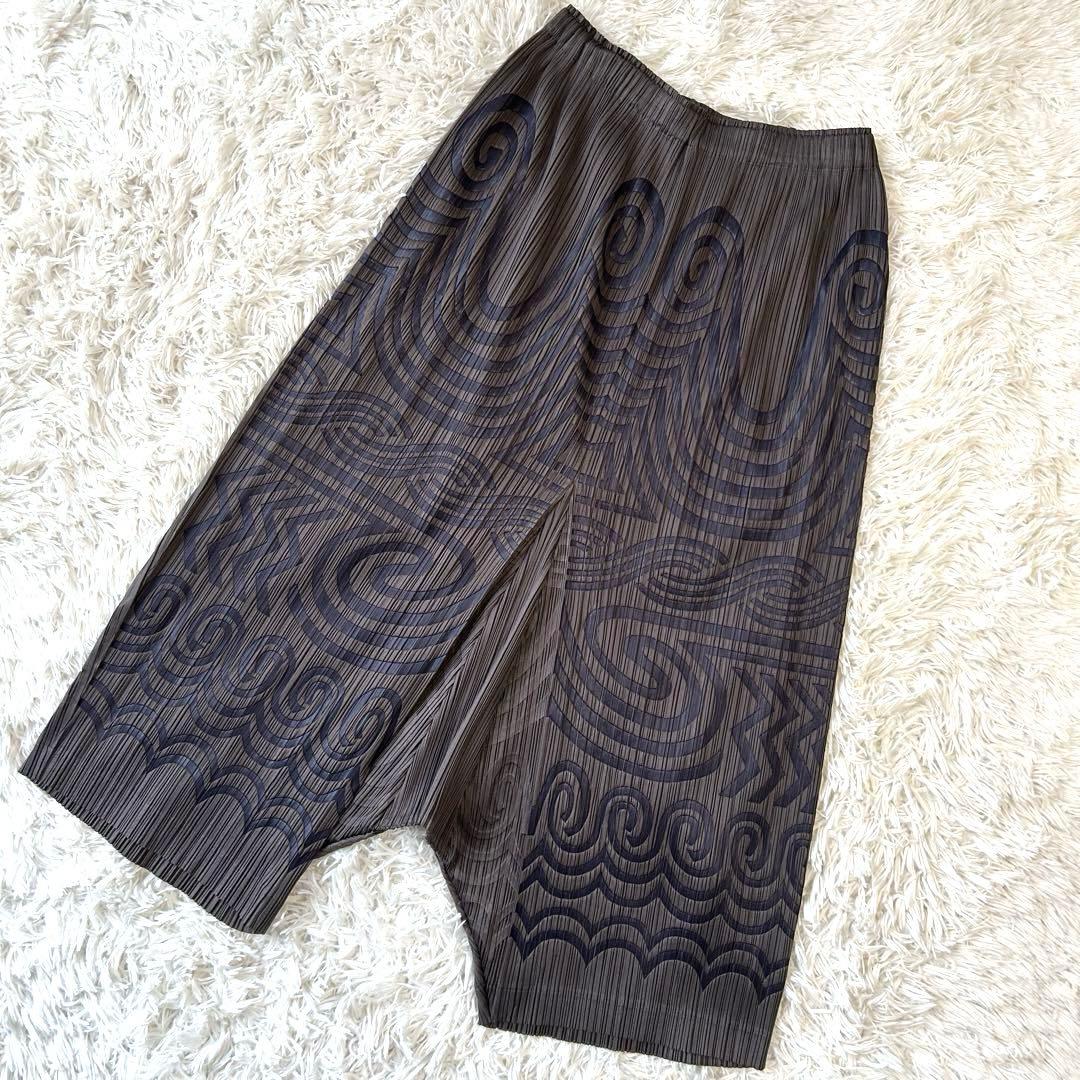 プリーツプリーズ イッセイミヤケ 変形 サルエルパンツ ポケットあり 総柄