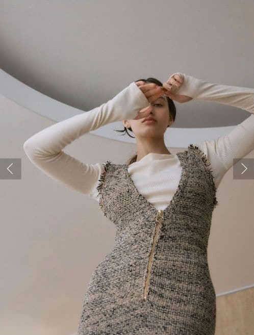 LAGUNAMOON ニットツイードフリンジジャンパースカート　ベージュ