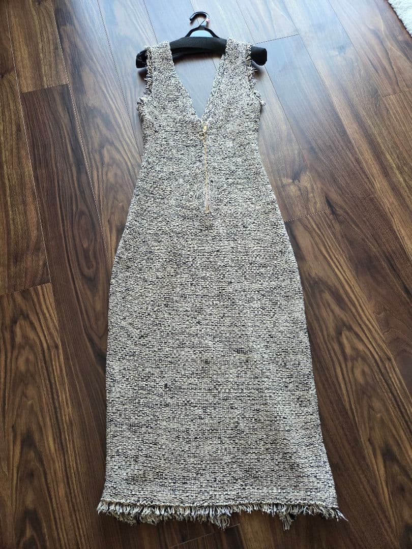 LAGUNAMOON ニットツイードフリンジジャンパースカート　ベージュ