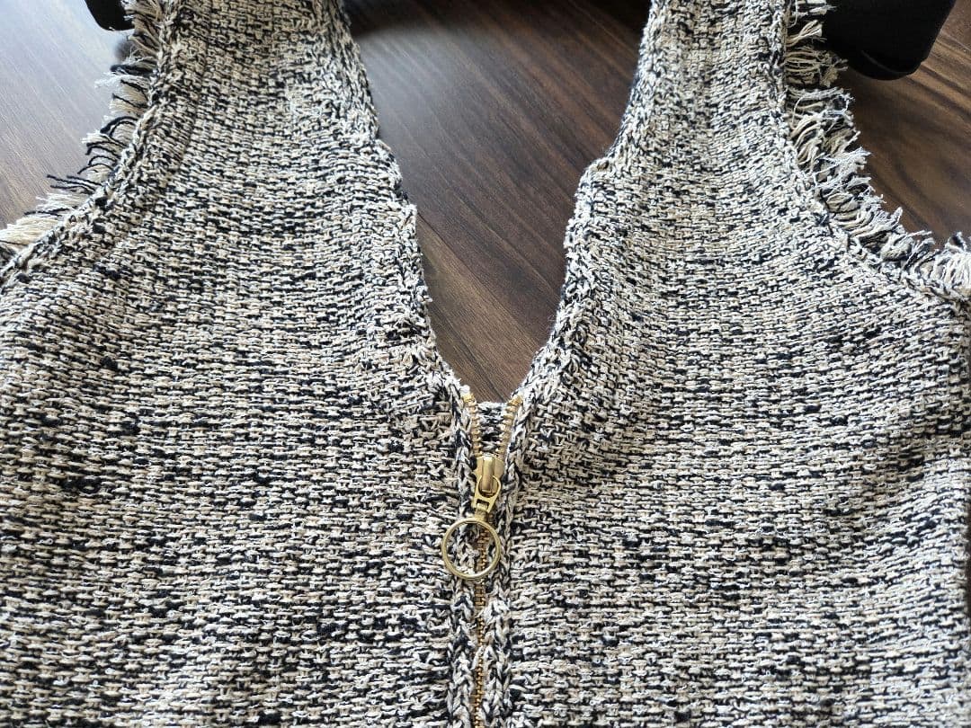 LAGUNAMOON ニットツイードフリンジジャンパースカート　ベージュ