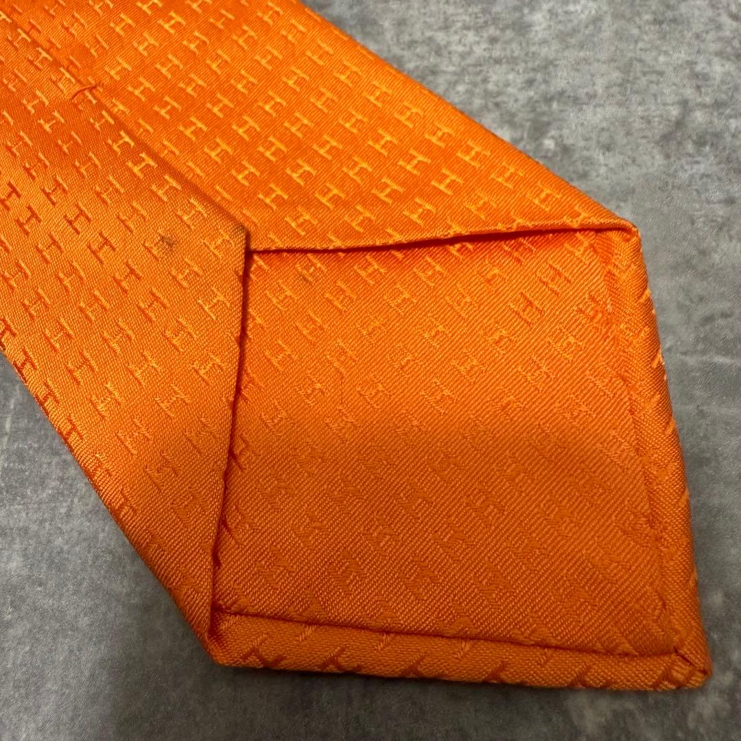 HERMES エルメス ネクタイ オレンジ ファソネ H柄 定番 王道 シルク