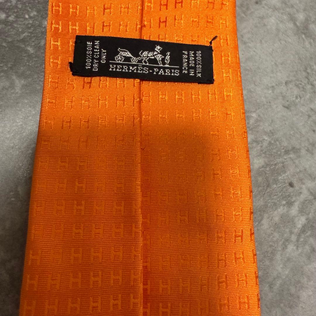 HERMES エルメス ネクタイ オレンジ ファソネ H柄 定番 王道 シルク