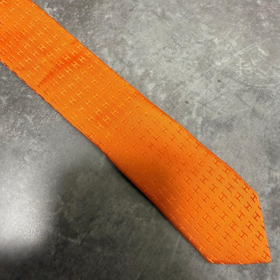 HERMES エルメス ネクタイ オレンジ ファソネ H柄 定番 王道 シルク