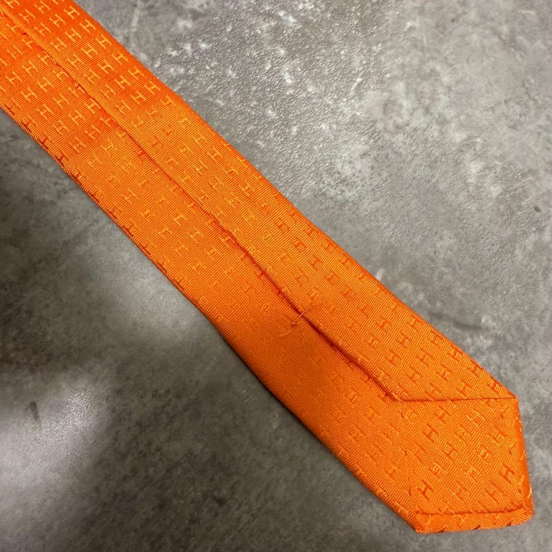 HERMES エルメス ネクタイ オレンジ ファソネ H柄 定番 王道 シルク