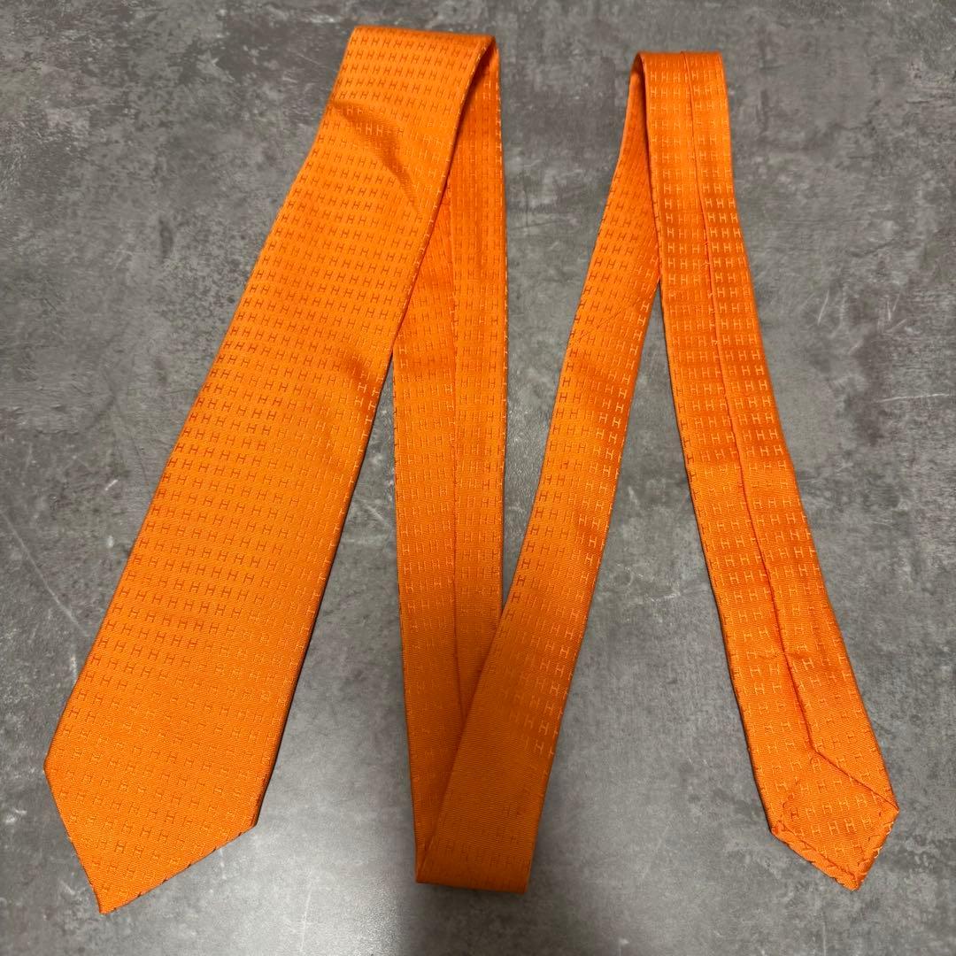 HERMES エルメス ネクタイ オレンジ ファソネ H柄 定番 王道 シルク