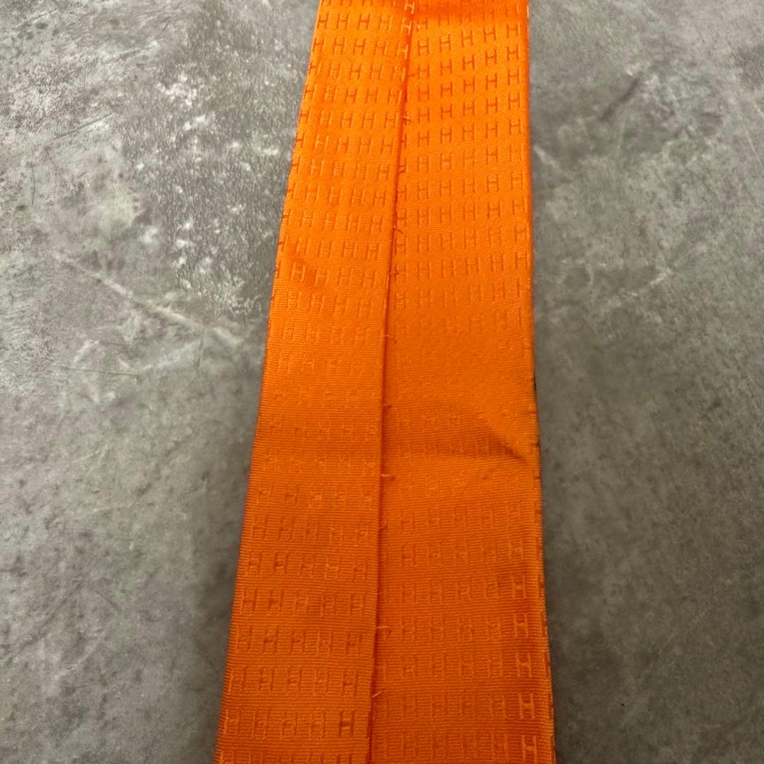 HERMES エルメス ネクタイ オレンジ ファソネ H柄 定番 王道 シルク