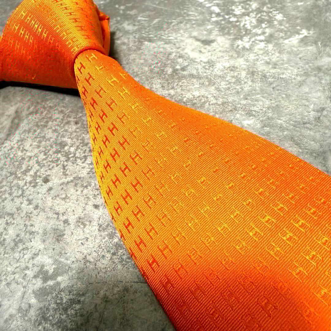 HERMES エルメス ネクタイ オレンジ ファソネ H柄 定番 王道 シルク