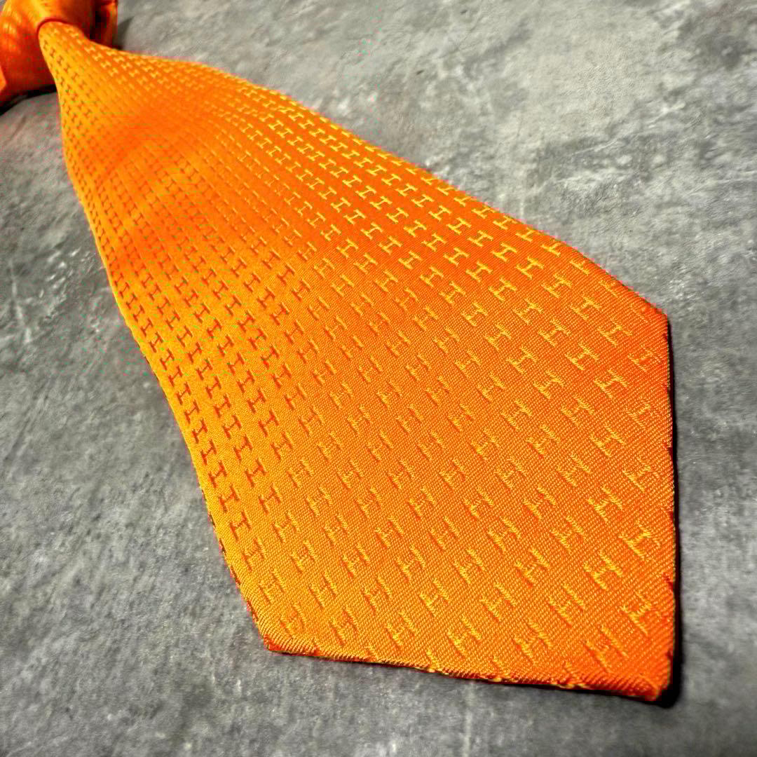 HERMES エルメス ネクタイ オレンジ ファソネ H柄 定番 王道 シルク
