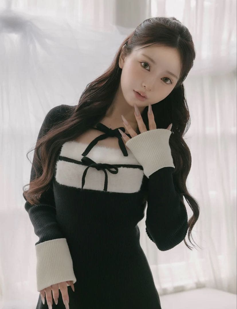 Darich ダーリッチ リボンファーフレアニットミニワンピース