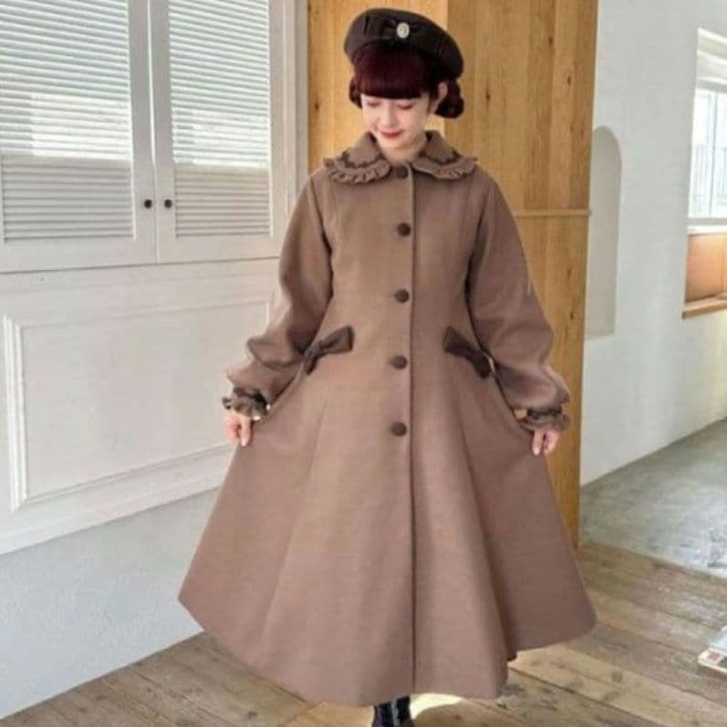 しまむら m♡petit 青木美沙子 ロングコート 4L ブラウン 大きいサイズ