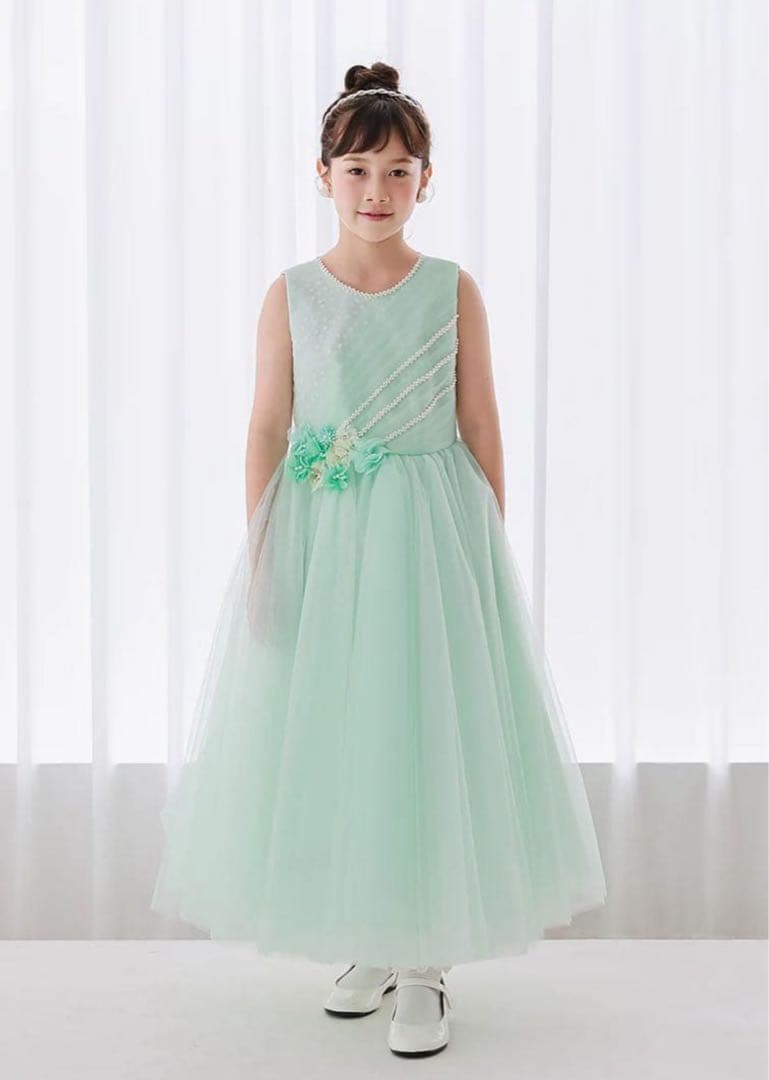 【最終お値下げ】DRESCCOミントブルージュエリーロングドレス130サイズ7号