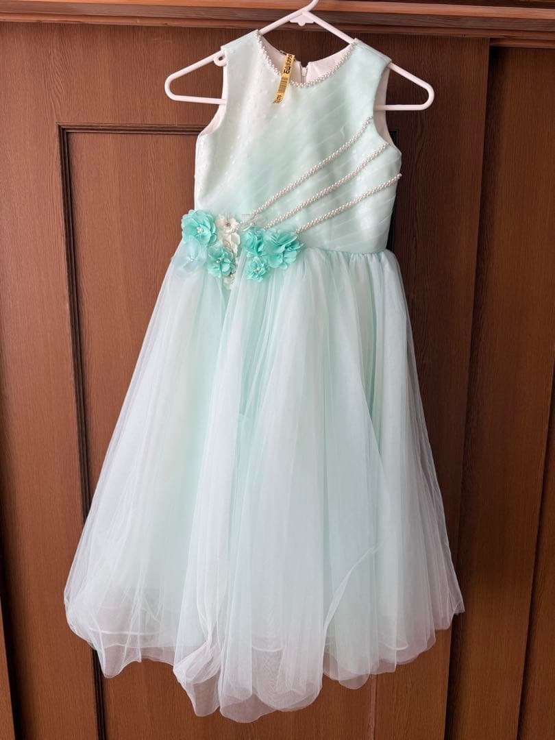 【最終お値下げ】DRESCCOミントブルージュエリーロングドレス130サイズ7号