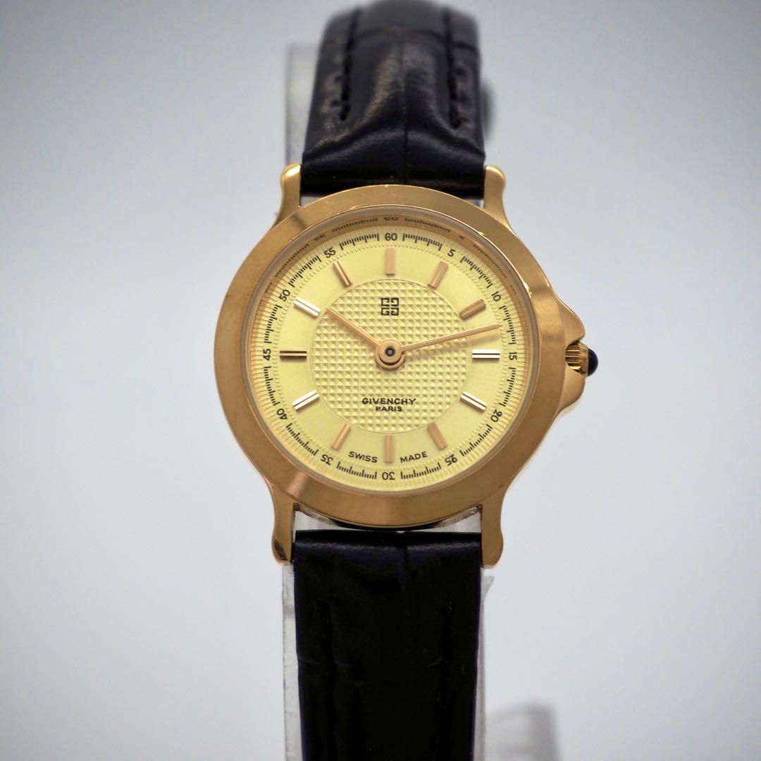 649 稼働 GIVENCHY 新品ベルト レディース 時計 ゴールド ブラック