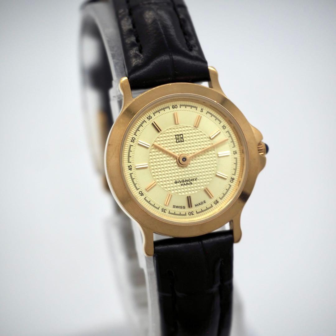 649 稼働 GIVENCHY 新品ベルト レディース 時計 ゴールド ブラック