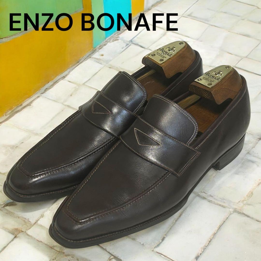 美品 エンツォボナフェ スクエアトゥ ローファー ブラウン　5 1/2