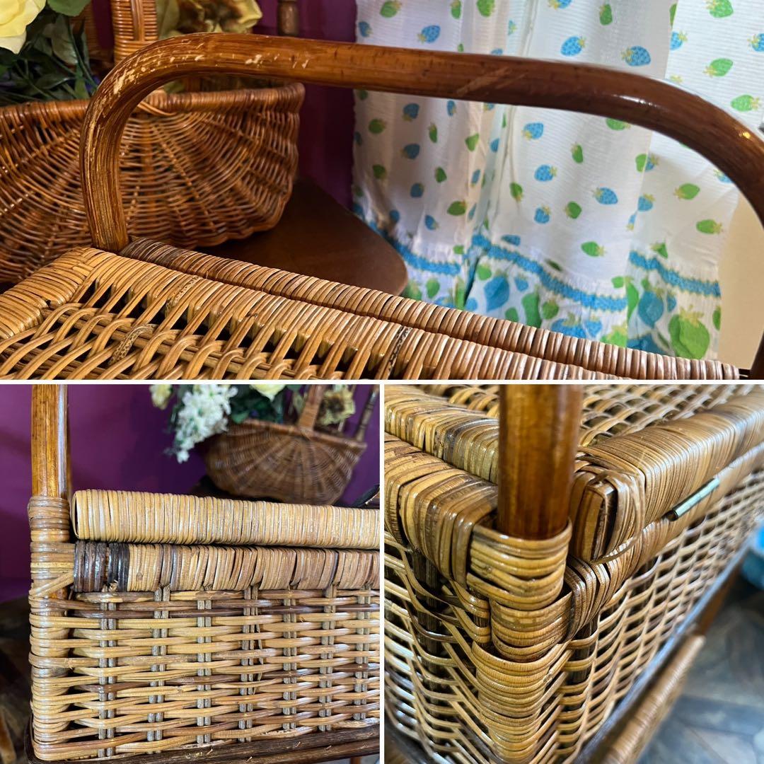 ラタン 籐 2段 ランドリーバスケット 収納かご インテリア 昭和レトロ