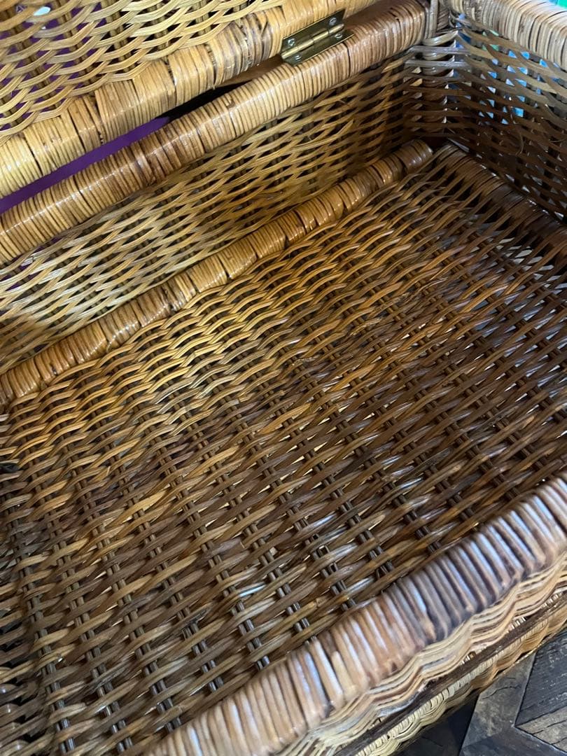 ラタン 籐 2段 ランドリーバスケット 収納かご インテリア 昭和レトロ