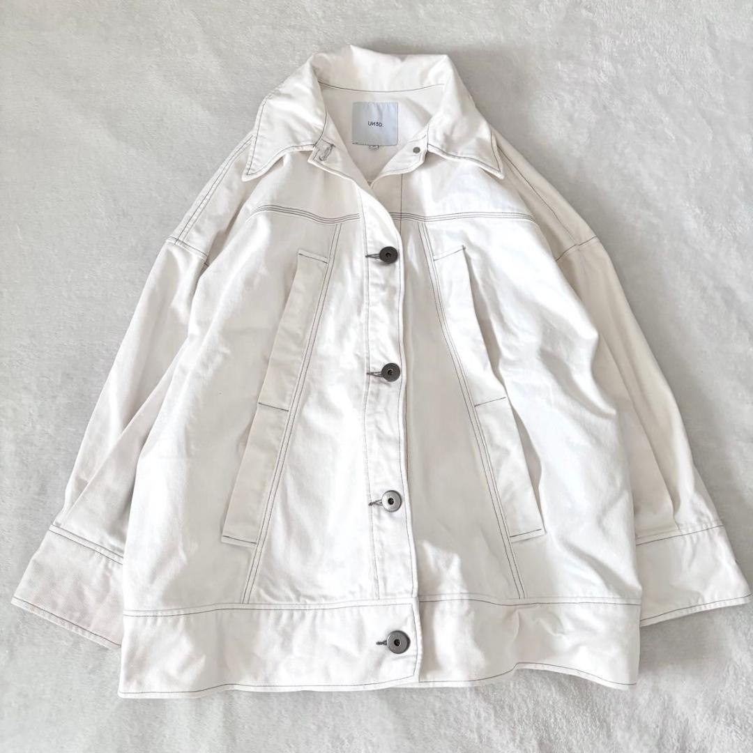 UN3D.　ビッグディテールデニムコート　ホワイト　洗える　gジャン　アウター
