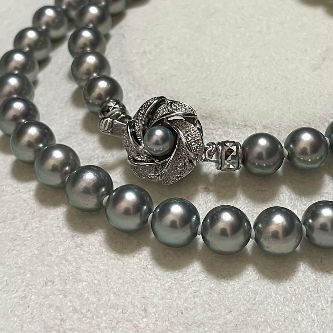 【テリ強✨美品】 あこや真珠 ネックレス 7.5-8.0 パール グレー 本真珠