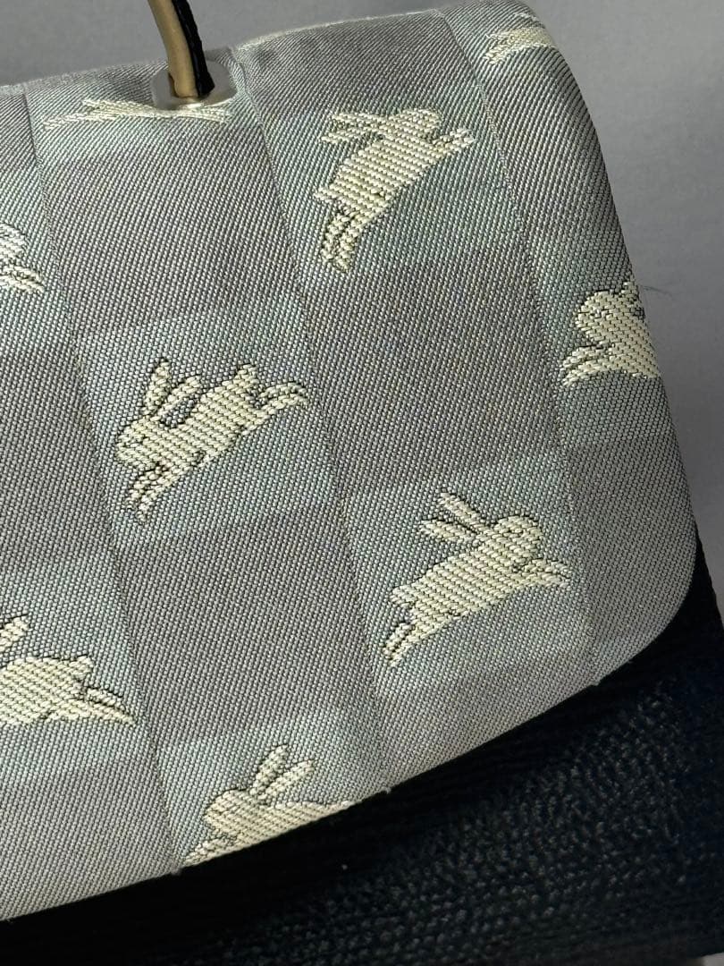 [極美品] 和装バッグ　利休バッグ　ハンドバッグ　黒　市松　兎　略礼装　洒落着