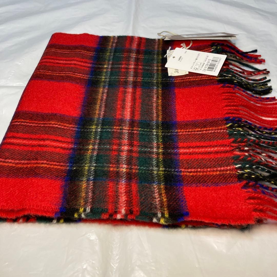 新品 ジョンストンズ カシミヤ100％ マフラー レッド チェック 国内正規品