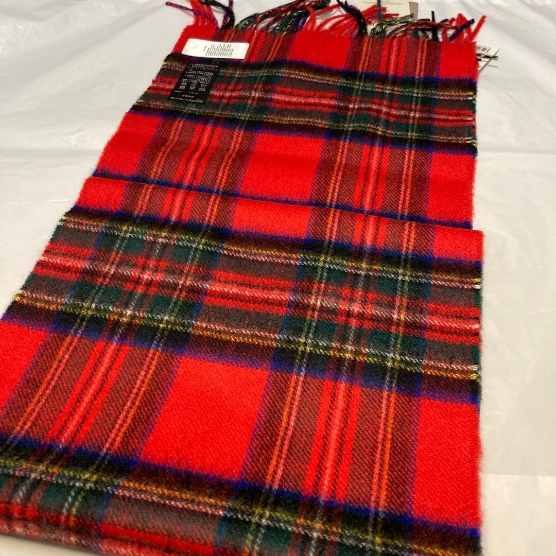 新品 ジョンストンズ カシミヤ100％ マフラー レッド チェック 国内正規品
