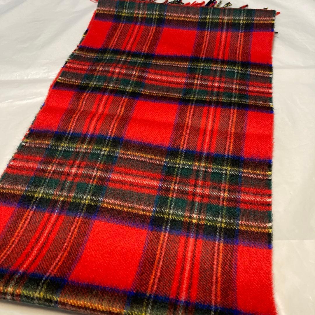 新品 ジョンストンズ カシミヤ100％ マフラー レッド チェック 国内正規品