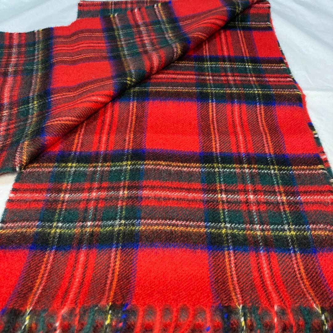 新品 ジョンストンズ カシミヤ100％ マフラー レッド チェック 国内正規品