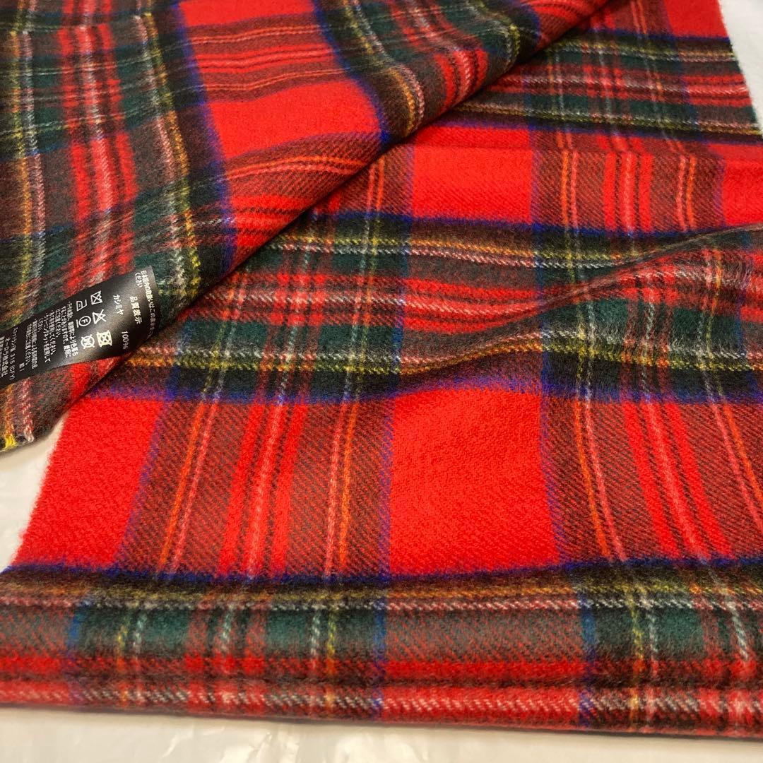 新品 ジョンストンズ カシミヤ100％ マフラー レッド チェック 国内正規品