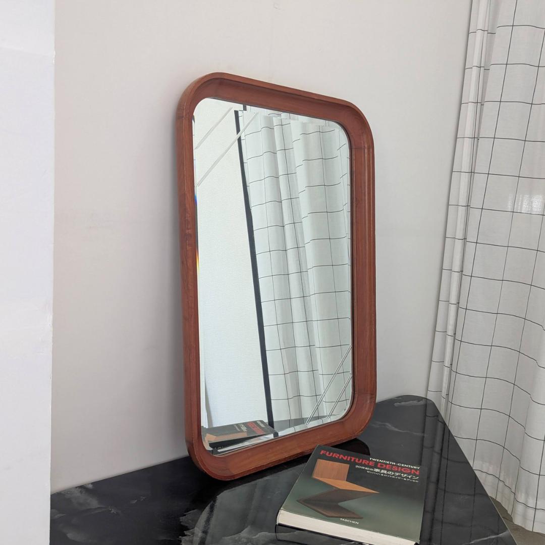 ヴィンテージ ウッドフレーム ミラー 木製 置き鏡 立て掛け鏡 無垢 チーク材