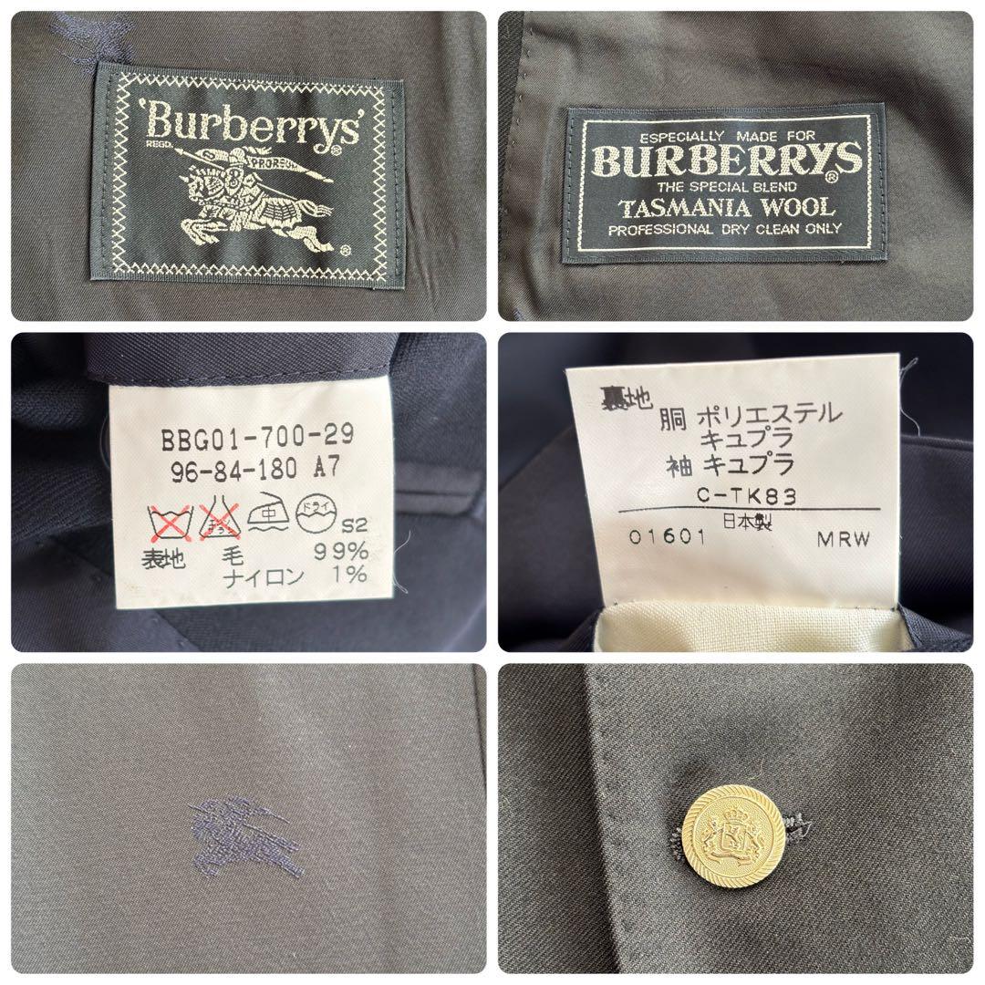 バーバリー[銀ボタンXLサイズ]テーラードジャケット 紺ブレ 裏地ホースロゴ