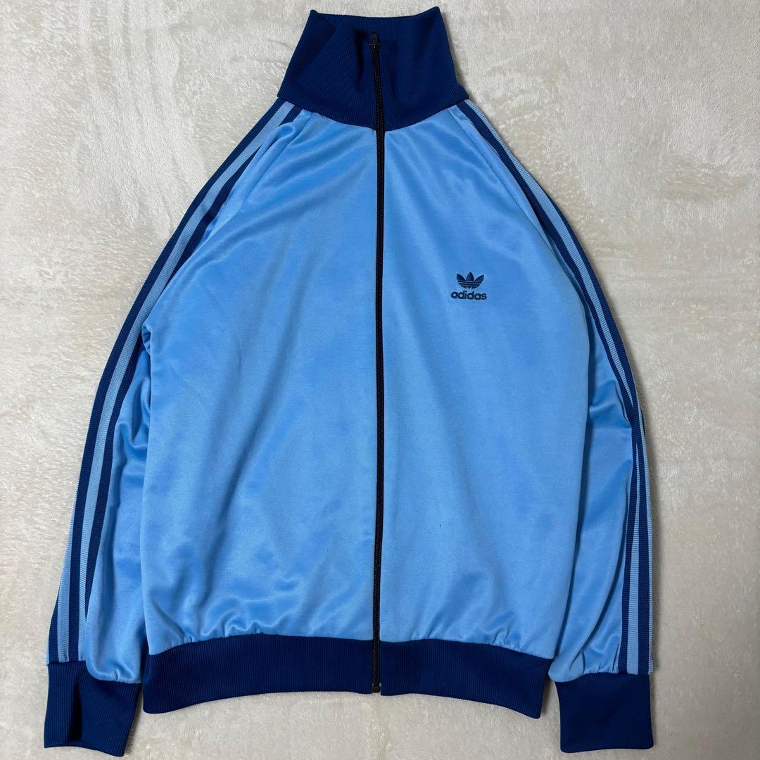 アディダス 80s ビンテージ　トラックジャケット トレフォイルロゴ　水色