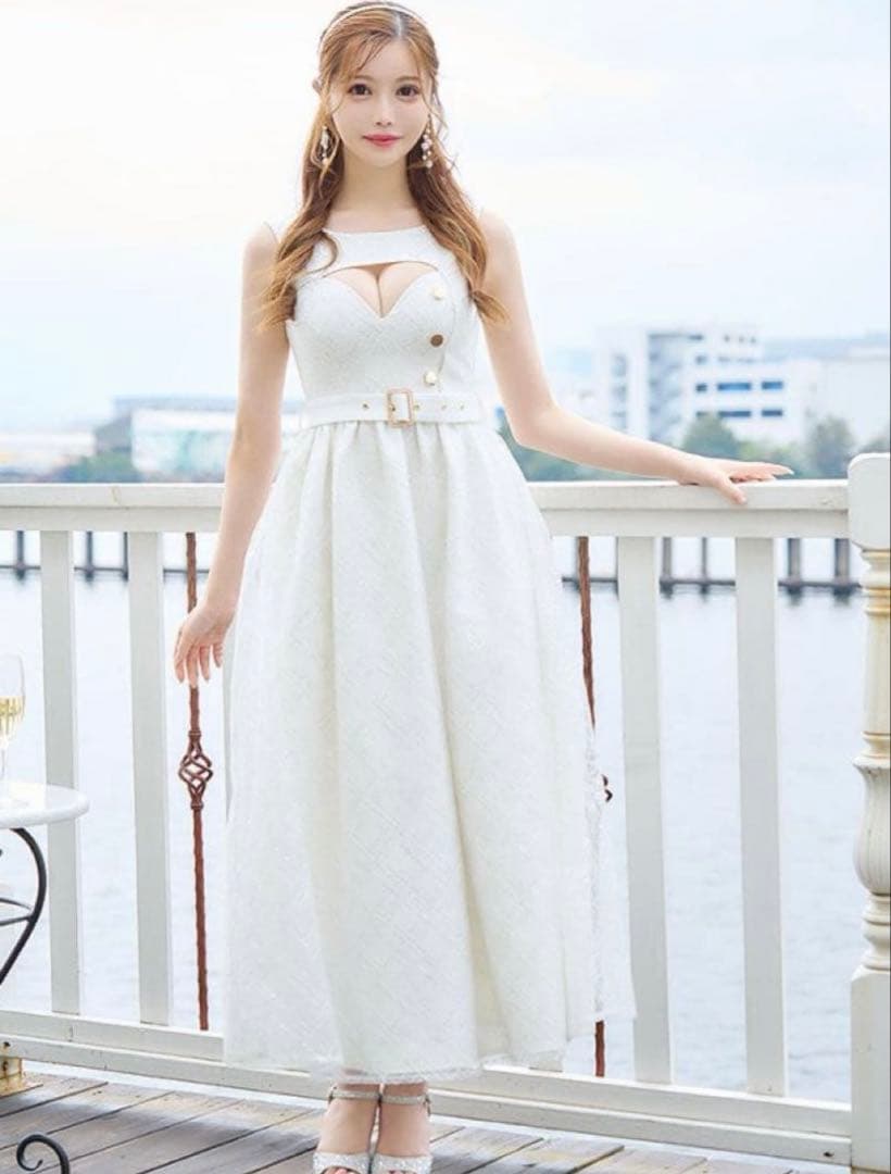 sifeel ホワイトロングドレス スリーブレス ベルト付き