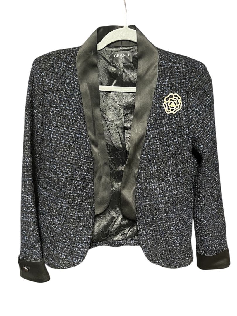 【美品】レディース　ノーカラージャケット ネイビー