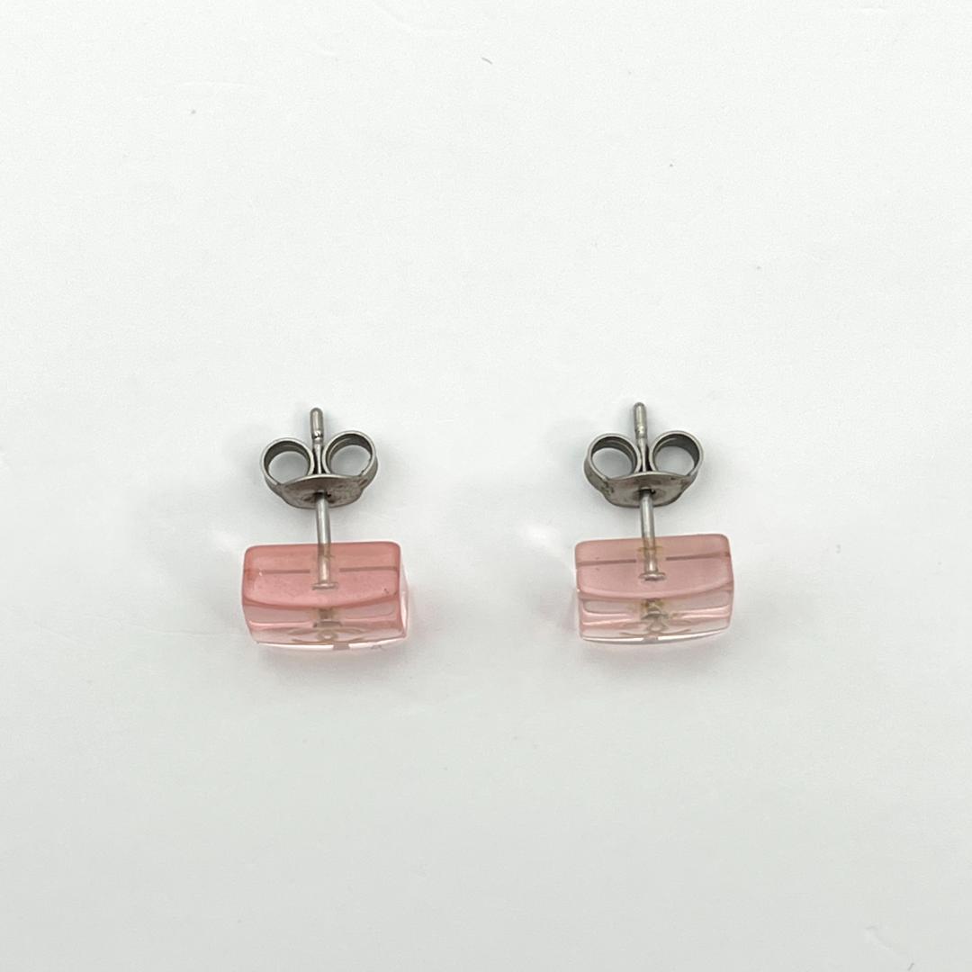 CHANEL シャネル スクエア ピンククリア SV 両耳用 ピアス 箱・タグ付