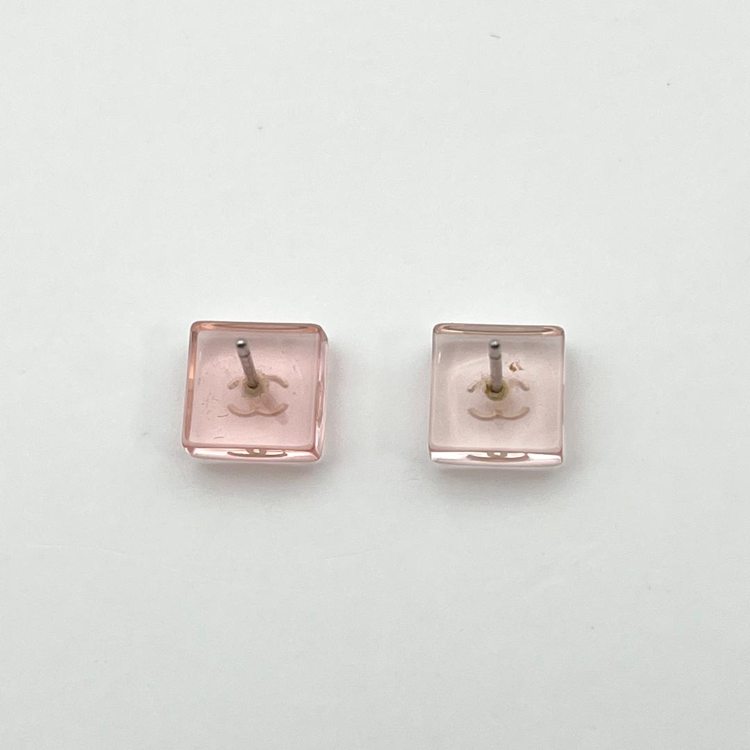 CHANEL シャネル スクエア ピンククリア SV 両耳用 ピアス 箱・タグ付