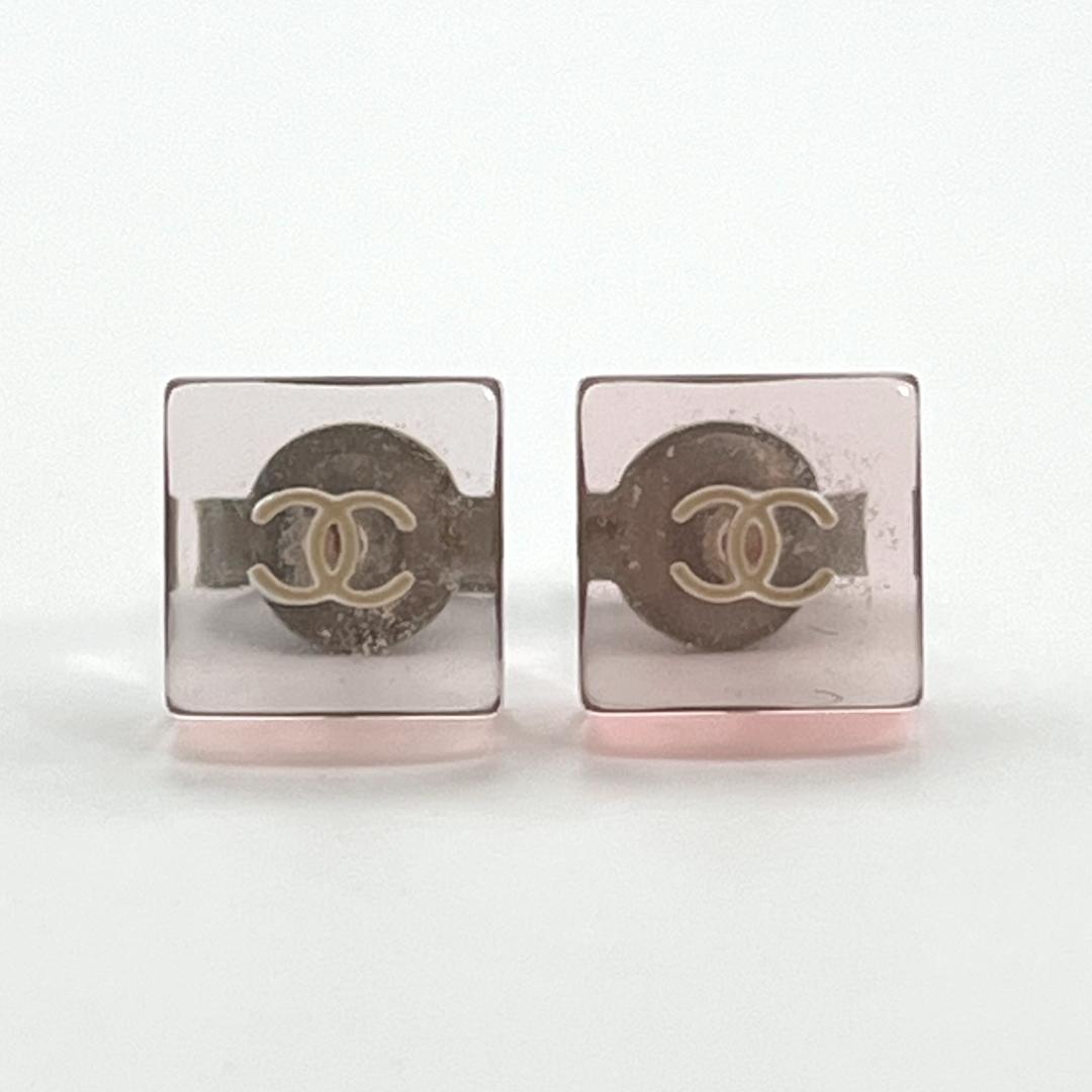 CHANEL シャネル スクエア ピンククリア SV 両耳用 ピアス 箱・タグ付